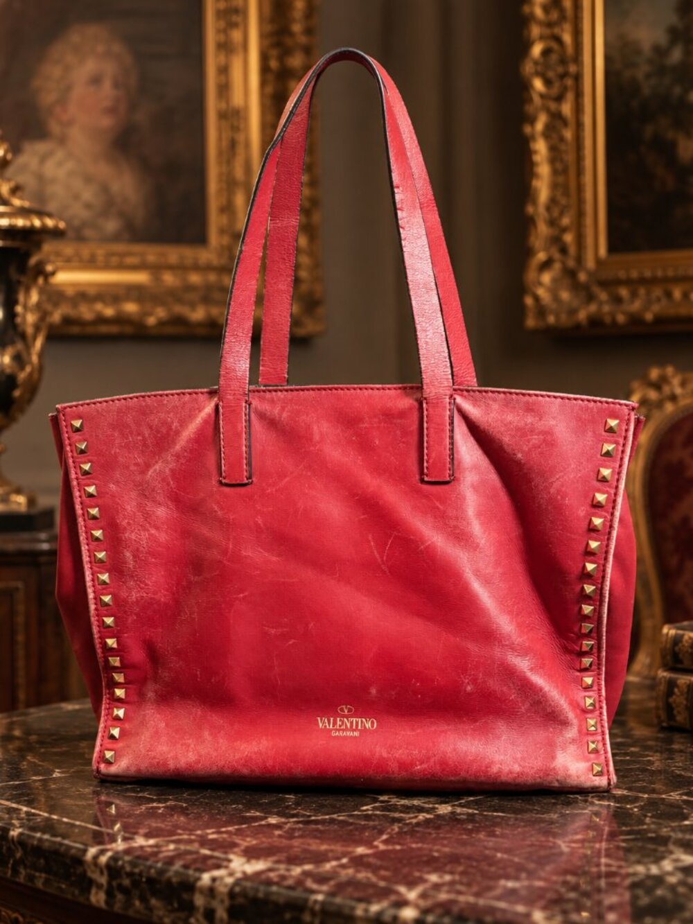 Valentino Garavani Rockstud Red Leather Tote – Made in Italy